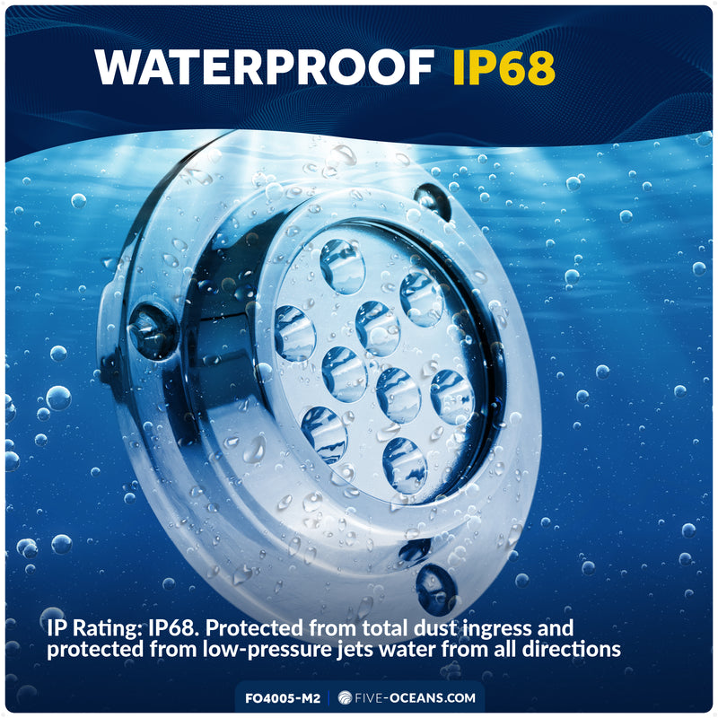 LED Underwater Light, Blue, AISI316 Stainless Steel, 10-30V, 2-Pack - FO4005-M2 - Five Oceans