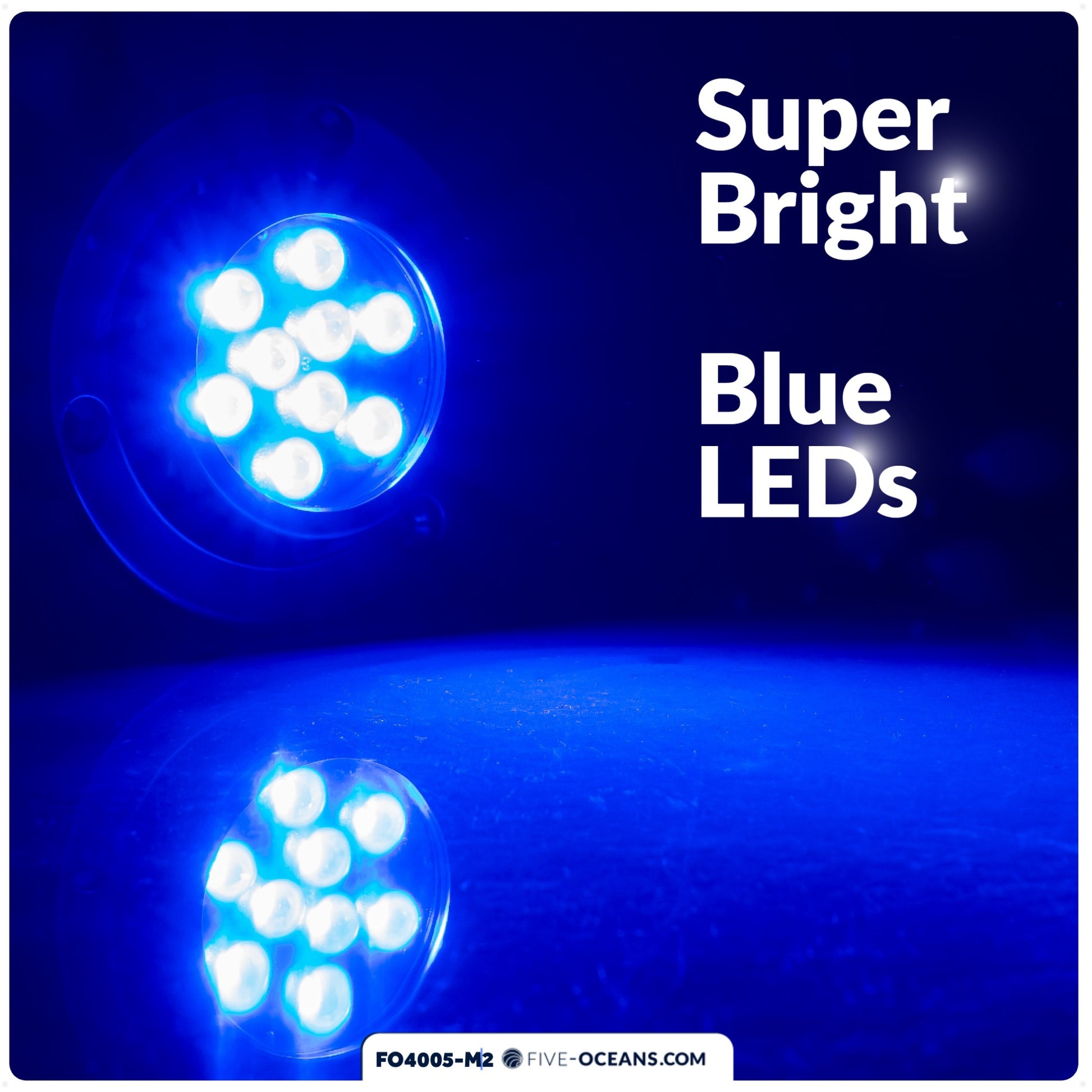 LED Underwater Light, Blue, AISI316 Stainless Steel, 10-30V, 2-Pack - FO4005-M2 - Five Oceans