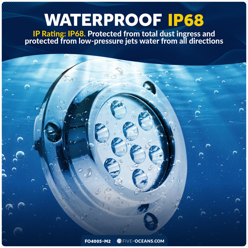 LED Underwater Light, Blue, AISI316 Stainless Steel, 10-30V, 2-Pack