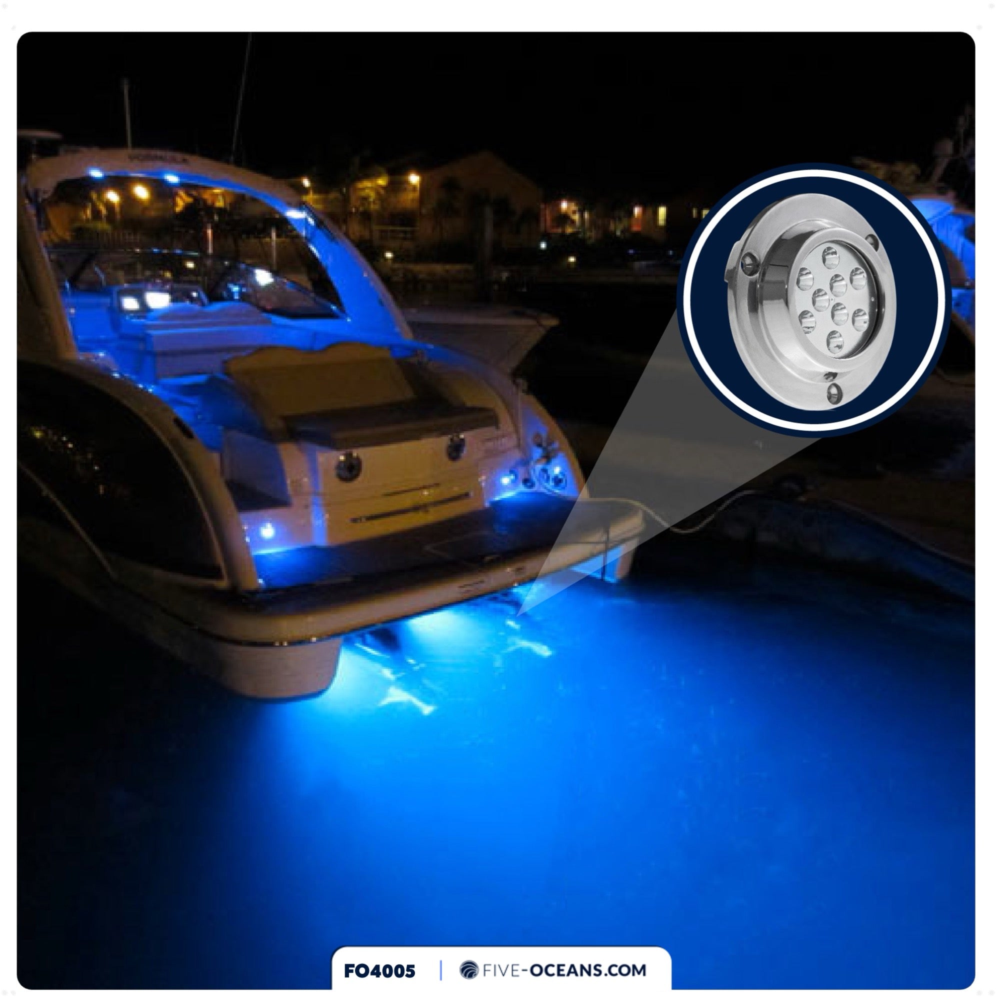 Underwater Boat Light,  Stainless Steel, Blue LED - FO4005 - Five Oceans