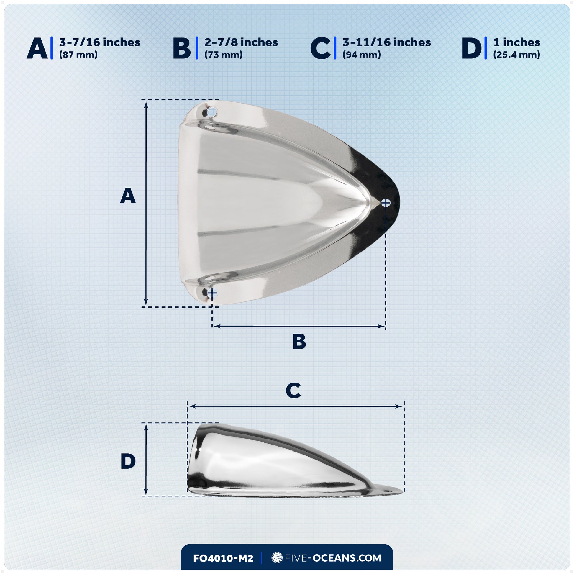 Clamshell Vent Cover, Base 3-11/16" L x 3-7/16" W, Stainless Steel - 2-Pack - FO4010-M2 - Five Oceans