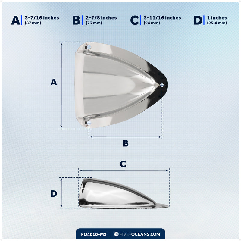 Clamshell Vent Cover, Base 3-11/16" L x 3-7/16" W, Stainless Steel, 2-Pack - FO4010-M2 - Five Oceans