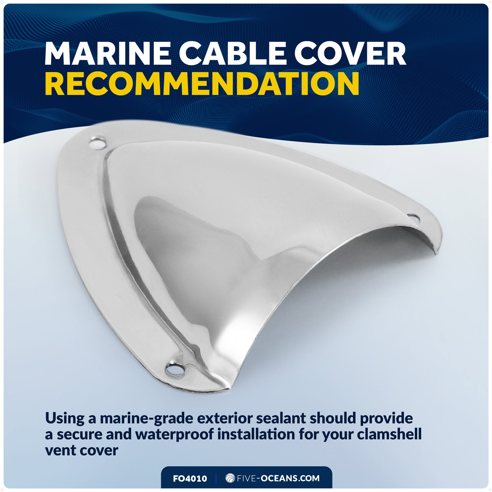 Clamshell Vent Cover, Base 3-11/16" L x 3-7/16" W, Stainless Steel - FO4010 - Five Oceans