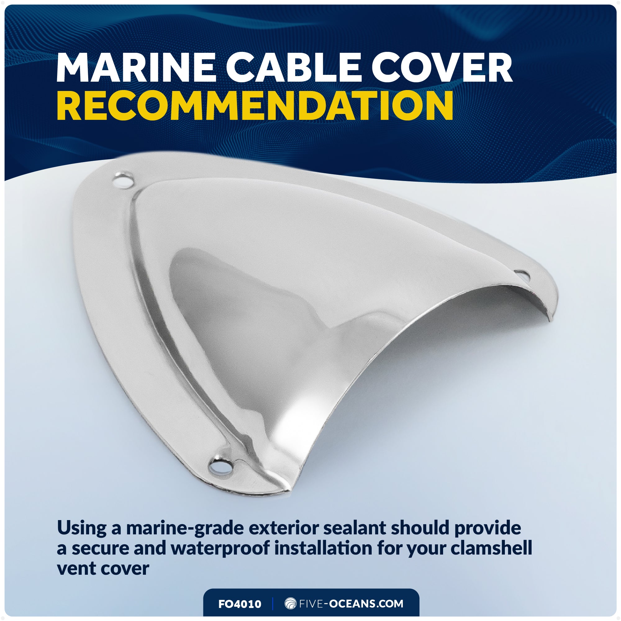 Clamshell Vent Cover, Base 3-11/16" L x 3-7/16" W, Stainless Steel - FO4010 - Five Oceans