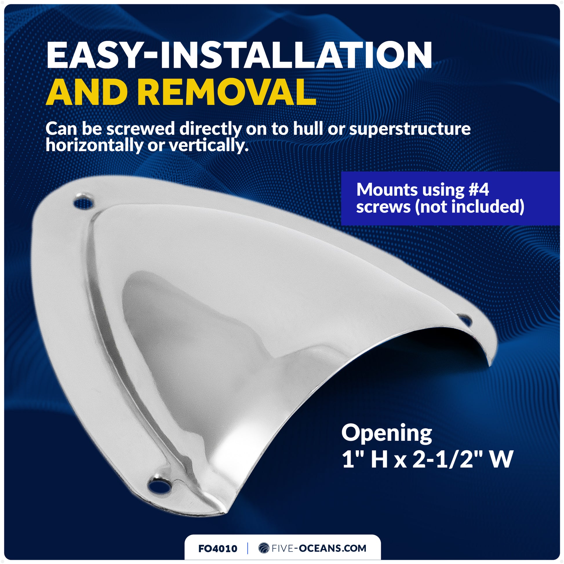 Clamshell Vent Cover, Base 3-11/16" L x 3-7/16" W, Stainless Steel - FO4010 - Five Oceans