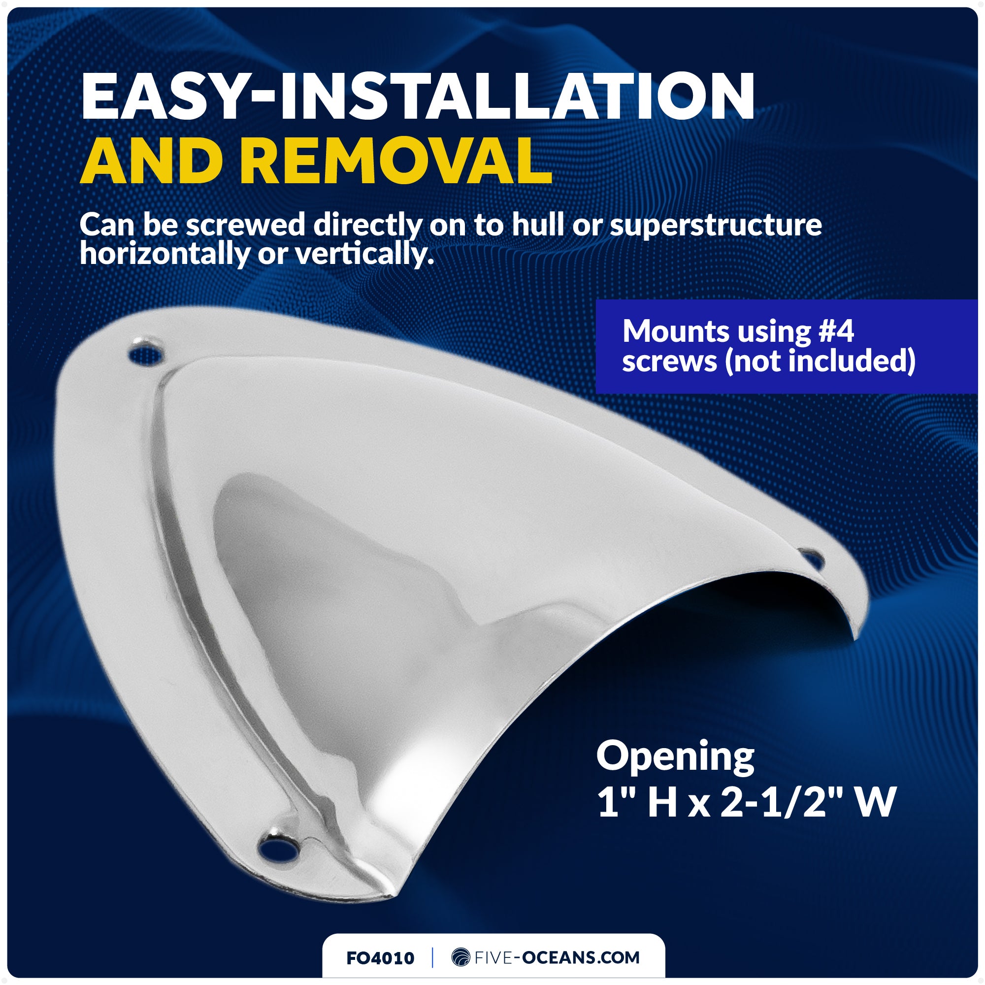 Clamshell Vent Cover, Base 3-11/16" L x 3-7/16" W, Stainless Steel - FO4010 - Five Oceans