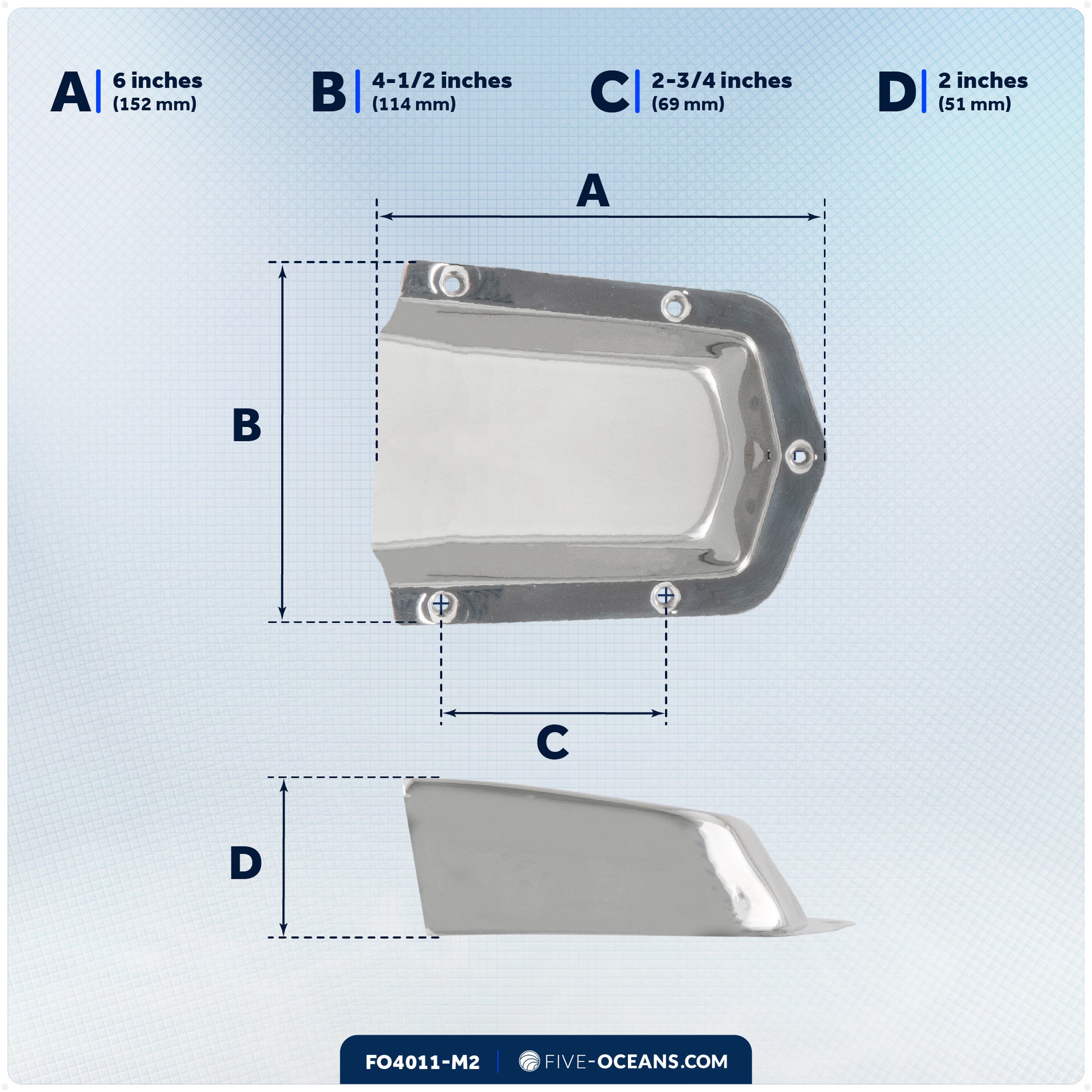 Extra Large Clamshell Ventilator & Wire Cable Pass-Thru Hole Cover, 6", Stainless Steel, 2-pack - FO4011-M2 - Five Oceans