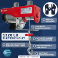 1320 Lb. Electric Hoist with 20Ft Cable Control & Working Gloves, 120V AC - FO4016-C1 - Five Oceans