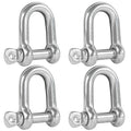 3/16" Screw Pin D Anchor Shackle, AISI316 Stainless Steel, 4-Pack