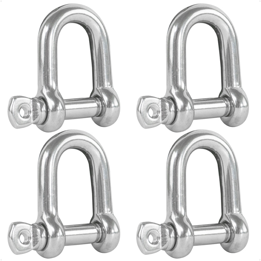 3/16" Screw Pin D Anchor Shackle, AISI316 Stainless Steel, 4-Pack