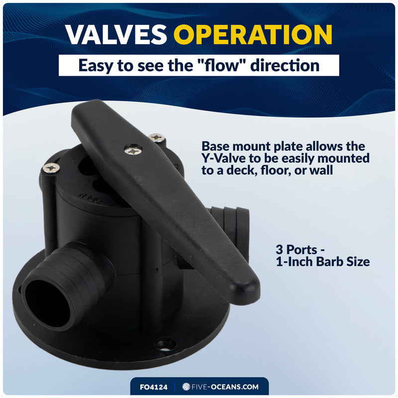 Base-Mount Y-Valve with 1" Barbed Hose Ports - FO4124 - Five Oceans