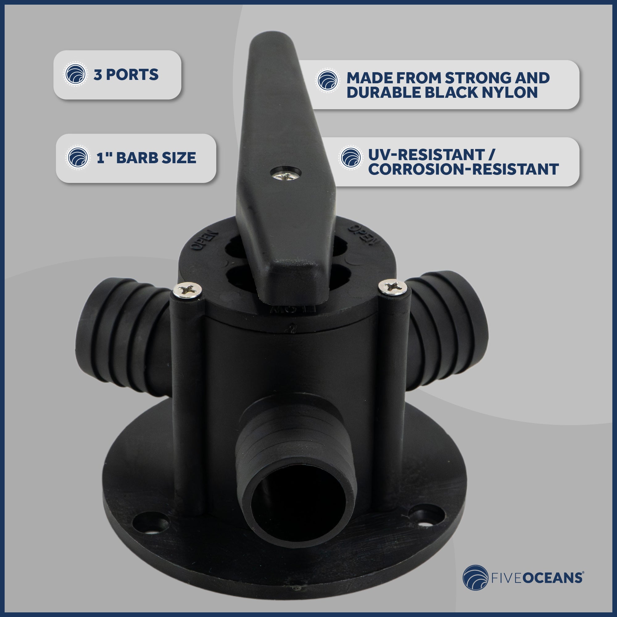 Base Mount Y-Valve with 1-Inch Barbed Hose Ports - FO4124 - Five Oceans