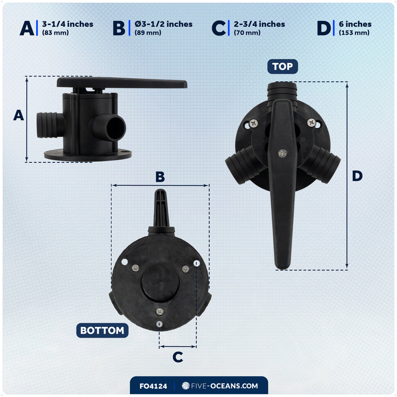 Base-Mount Y-Valve with 1" Barbed Hose Ports - FO4124 - Five Oceans