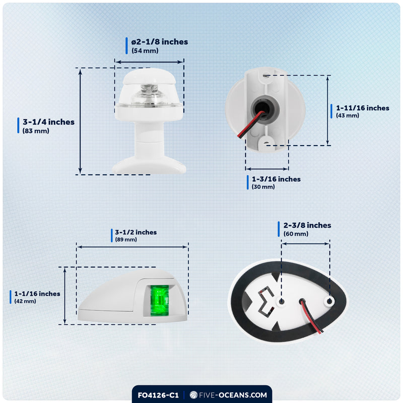LED Bi-Color & Anchor Navigation Light Kit, 12V DC -2NM - FO4126-C1 - Five Oceans