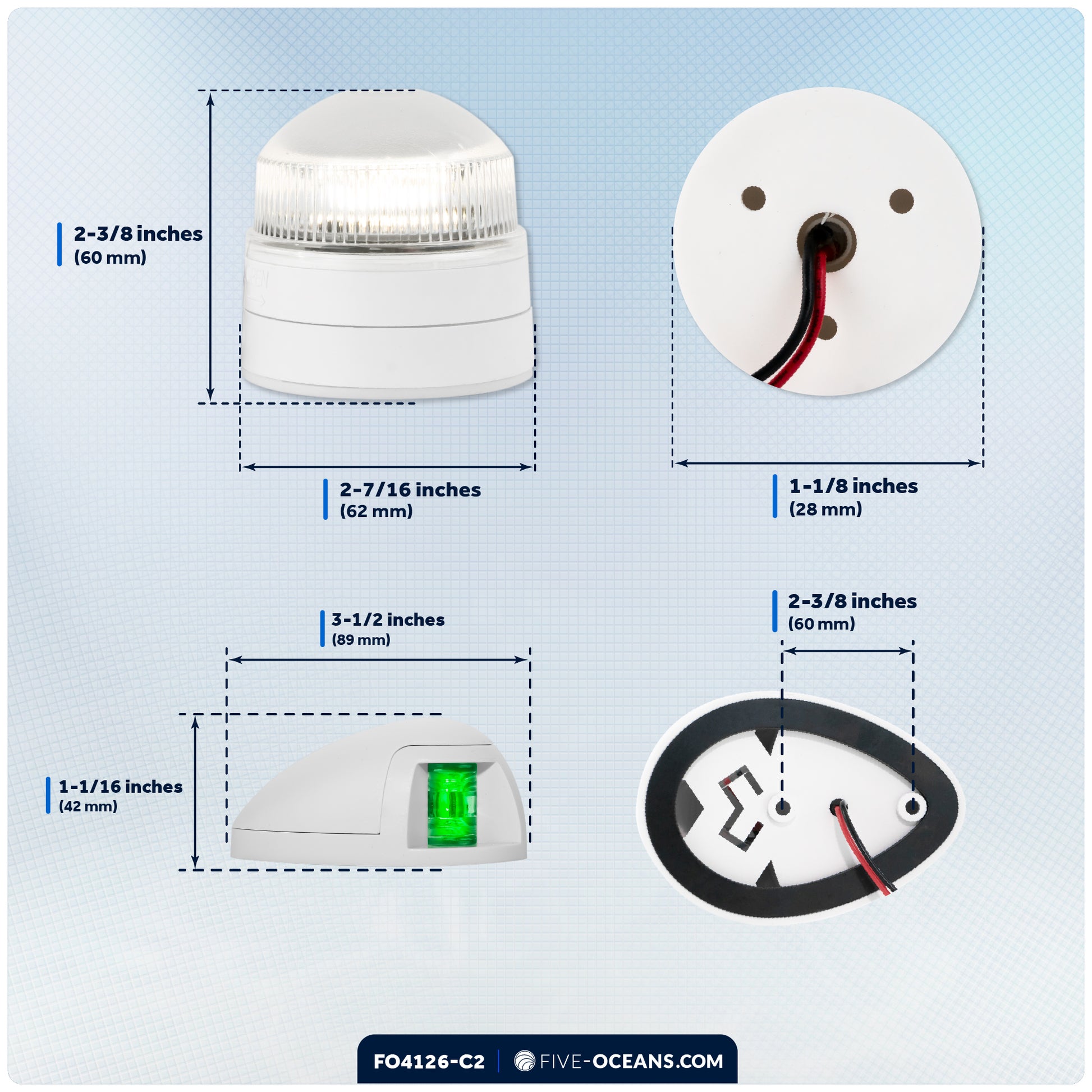 LED Bi-Color & Anchor Navigation Light Kit, 12V DC -2NM - FO4126-C2 - Five Oceans