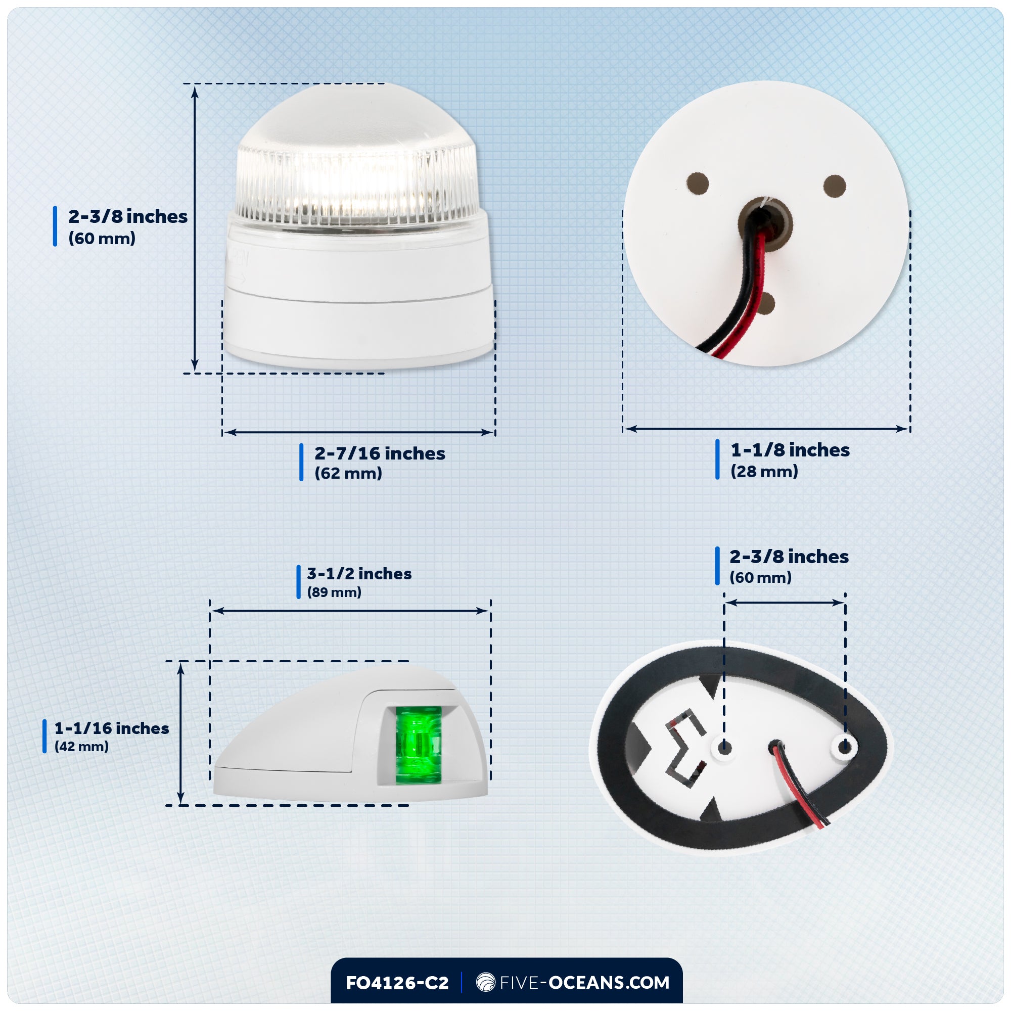 LED Bi-Color & Anchor Navigation Light Kit, 12V DC -2NM - FO4126-C2 - Five Oceans