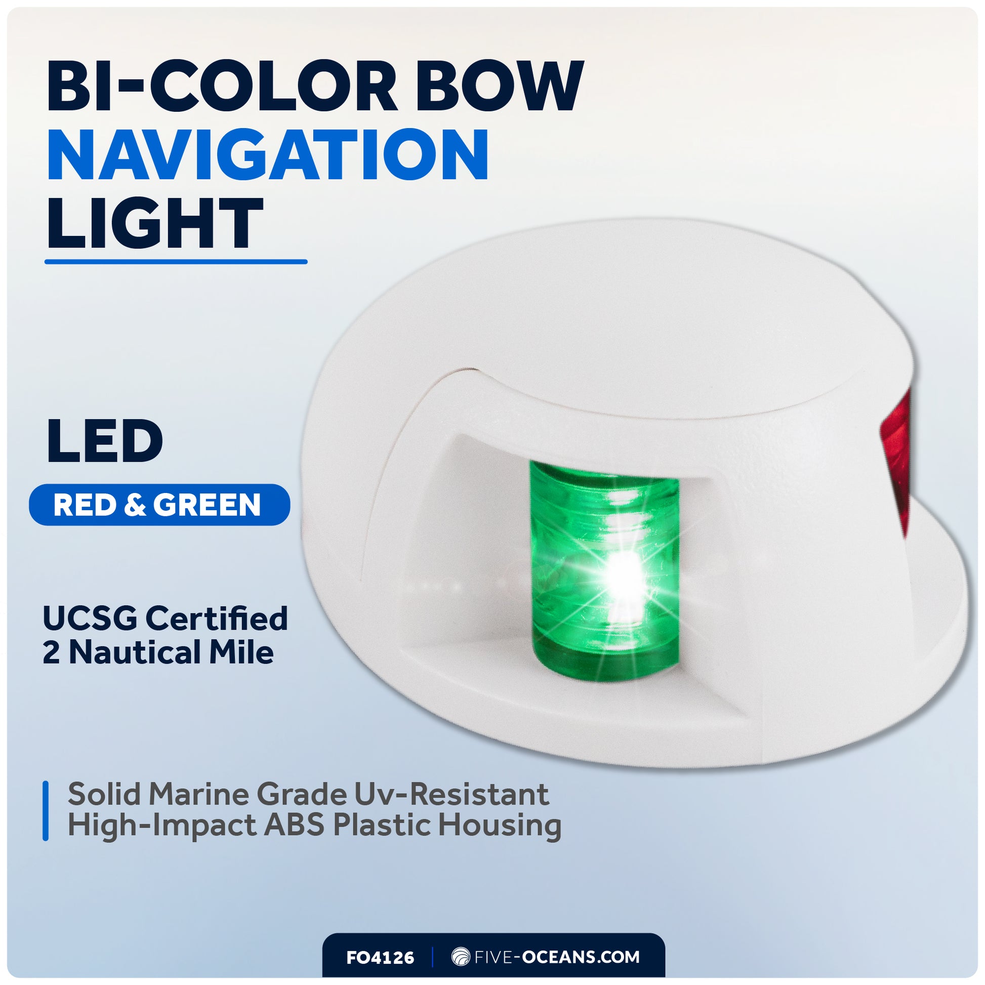 LED Bi-Color Bow Navigation Light, Horizontal Mount, 2NM - FO4126 - Five Oceans