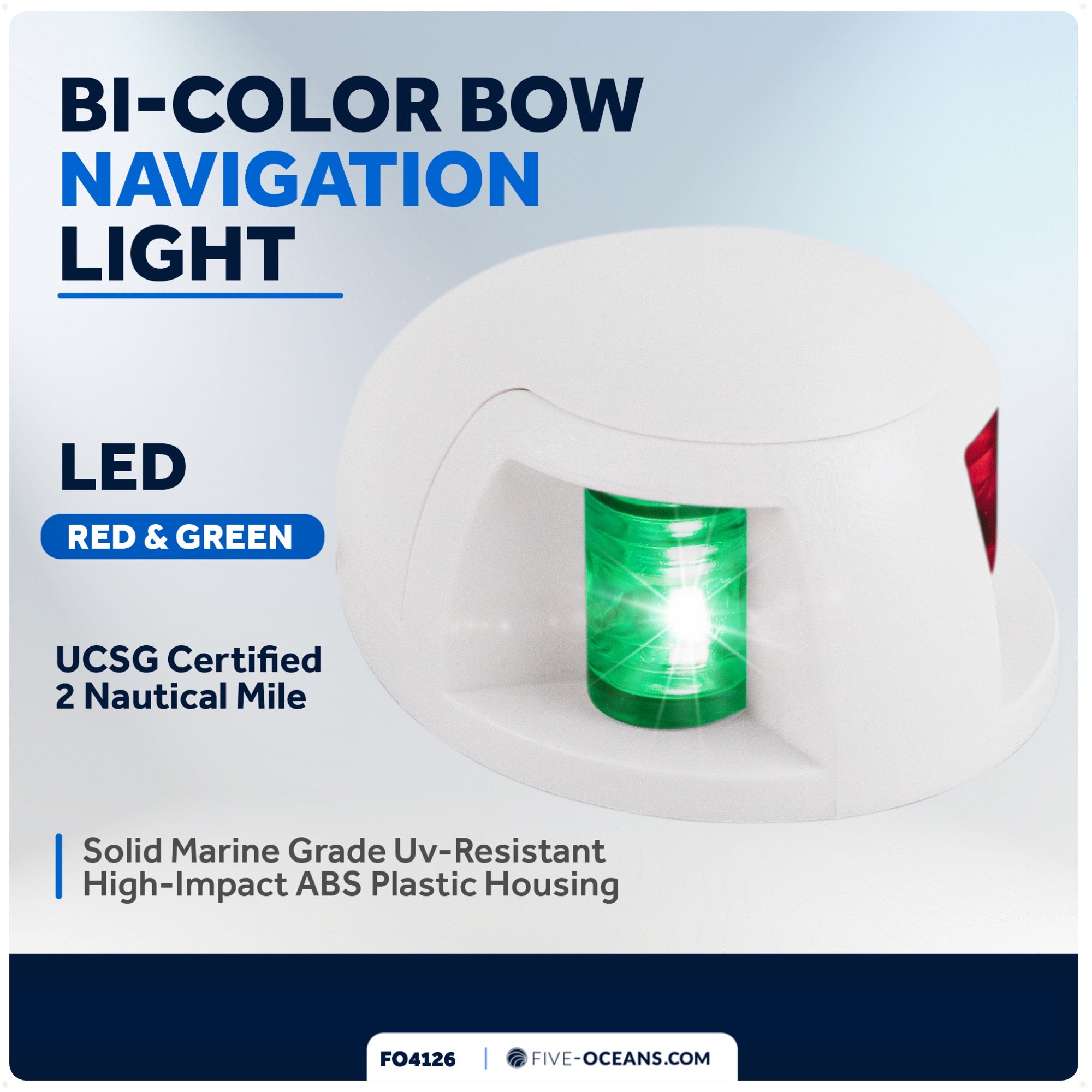 LED Bi-Color Bow Navigation Light, Horizontal Mount, 2NM - FO4126 - Five Oceans