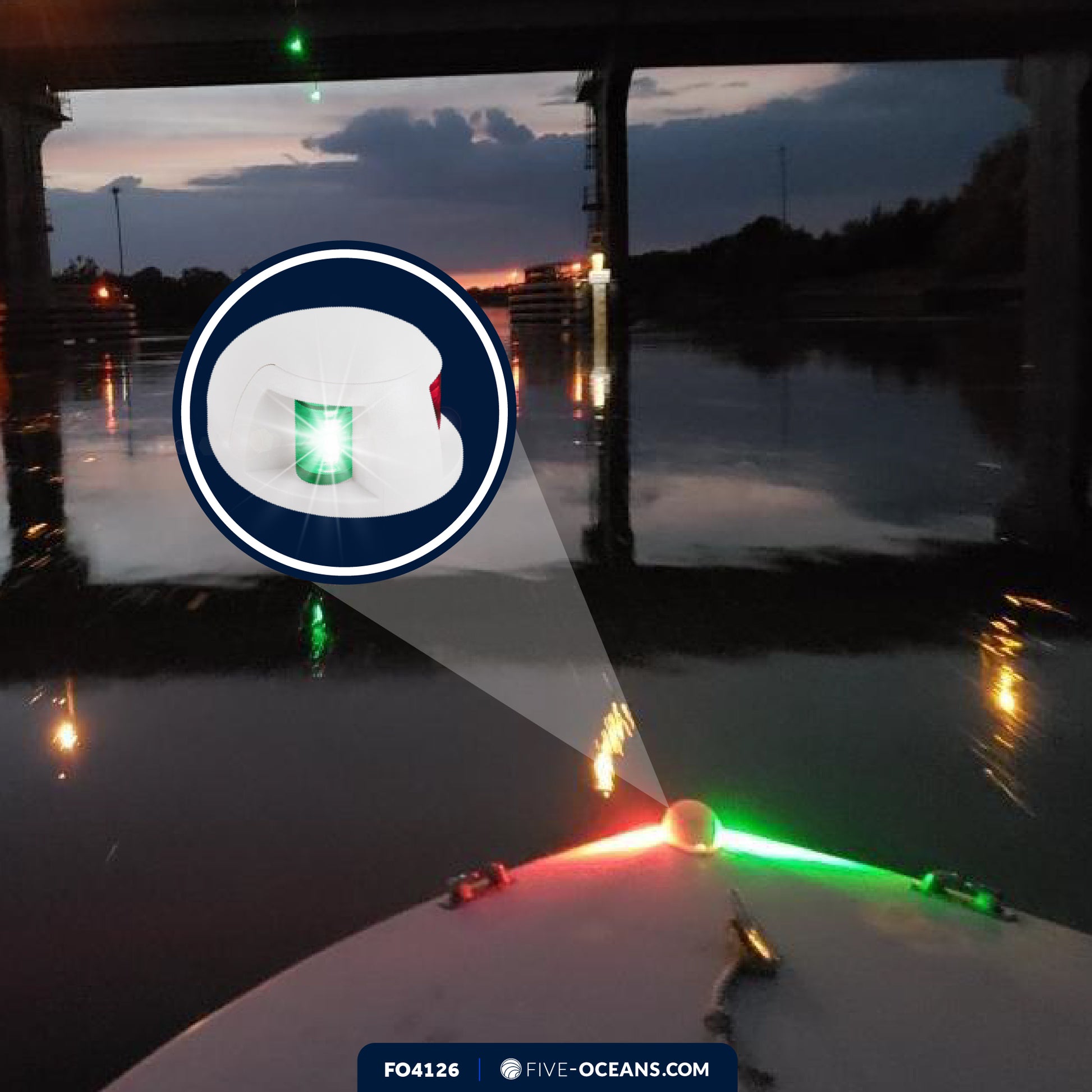 LED Bi-Color Bow Navigation Light, Horizontal Mount, 2NM - FO4126 - Five Oceans