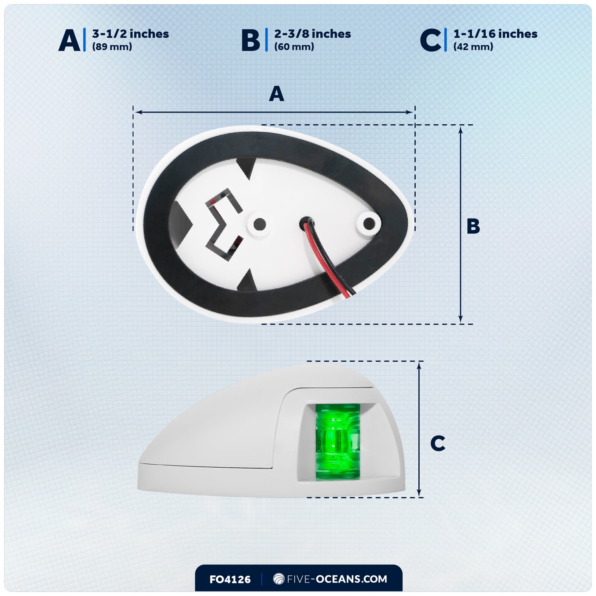 LED Bi-Color Bow Navigation Light, Horizontal Mount, 2NM - FO4126 - Five Oceans