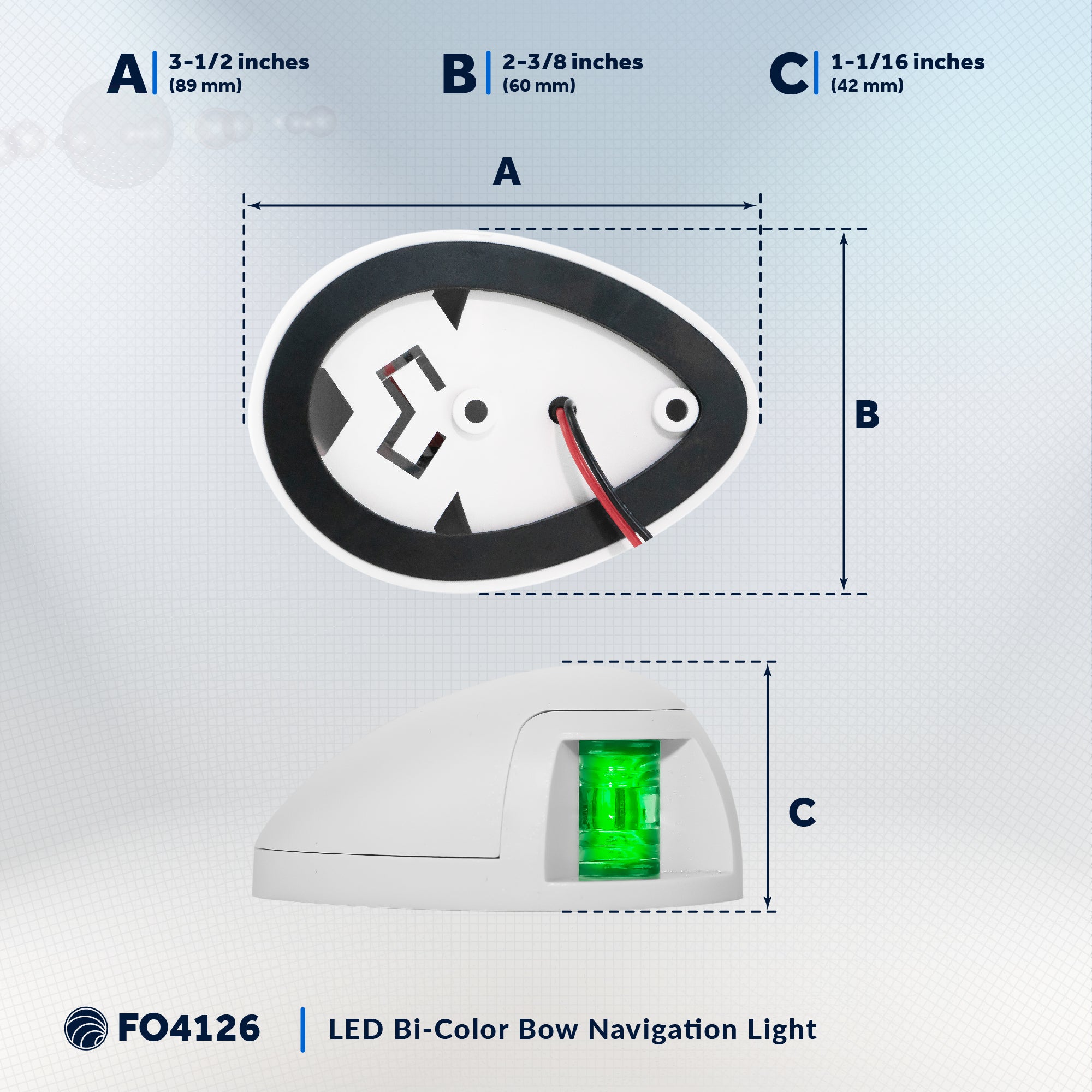 LED Bi-Color Bow Navigation Light, Horizontal Mount, 2NM - FO4126 - Five Oceans