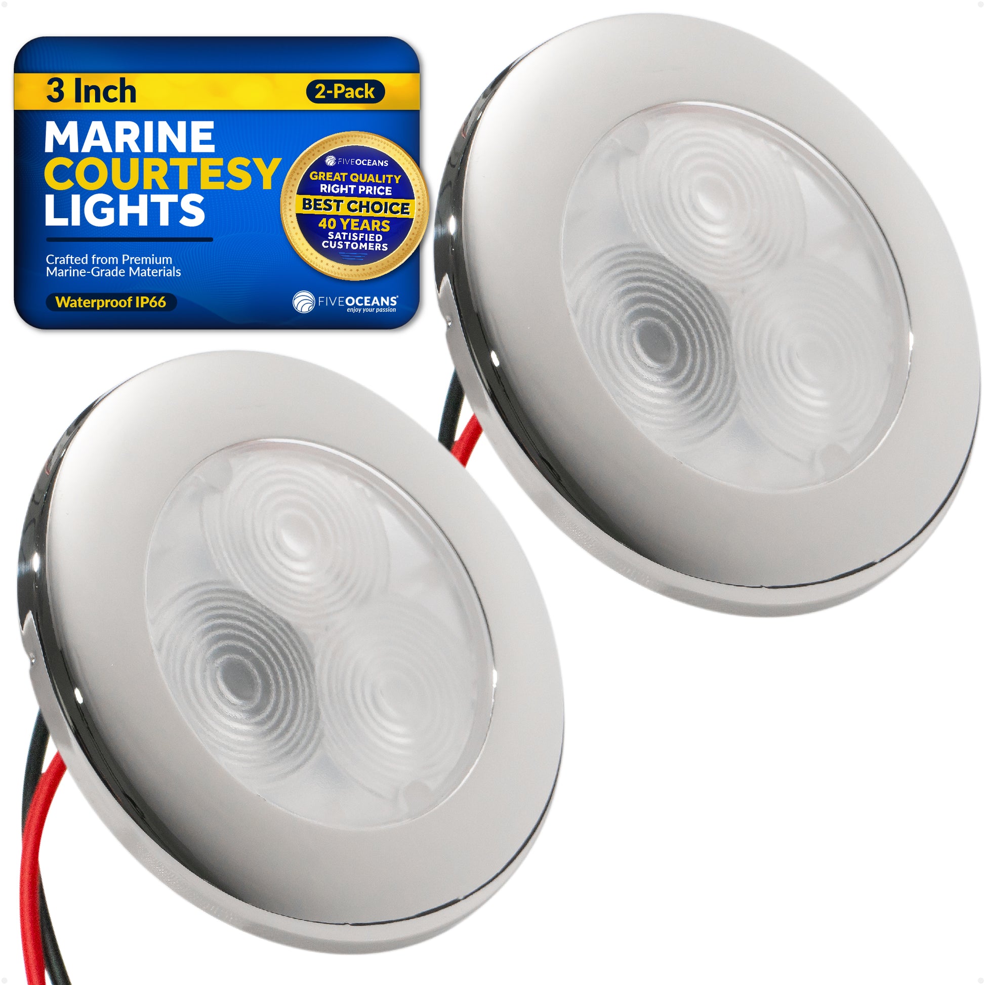 LED Ceiling Light, Round Cockpit, 3",  Blue LED, 2-pack - FO4135-M2 - Five Oceans