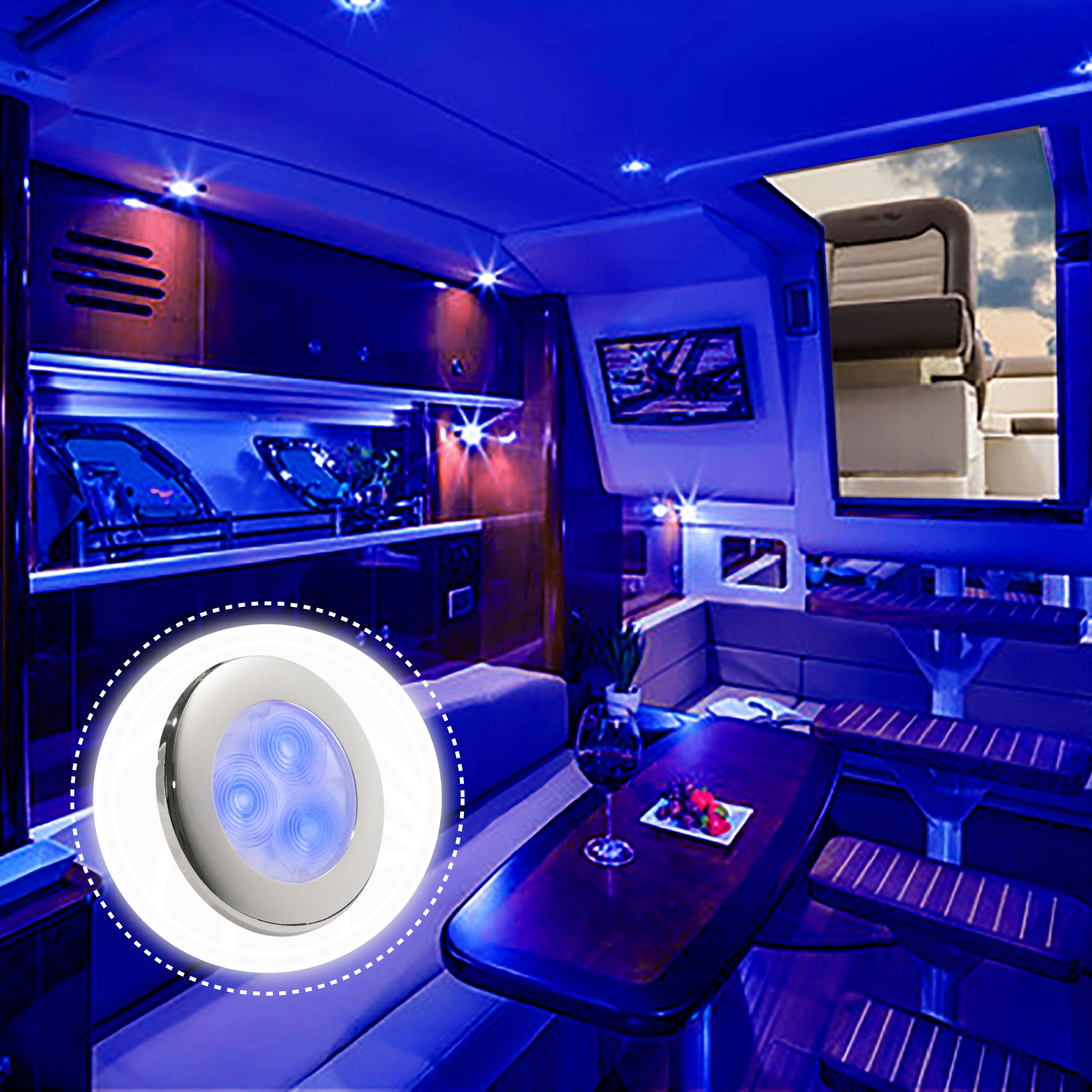 LED Ceiling Light, Round Cockpit, 3",  Blue LED, 2-pack - FO4135-M2 - Five Oceans