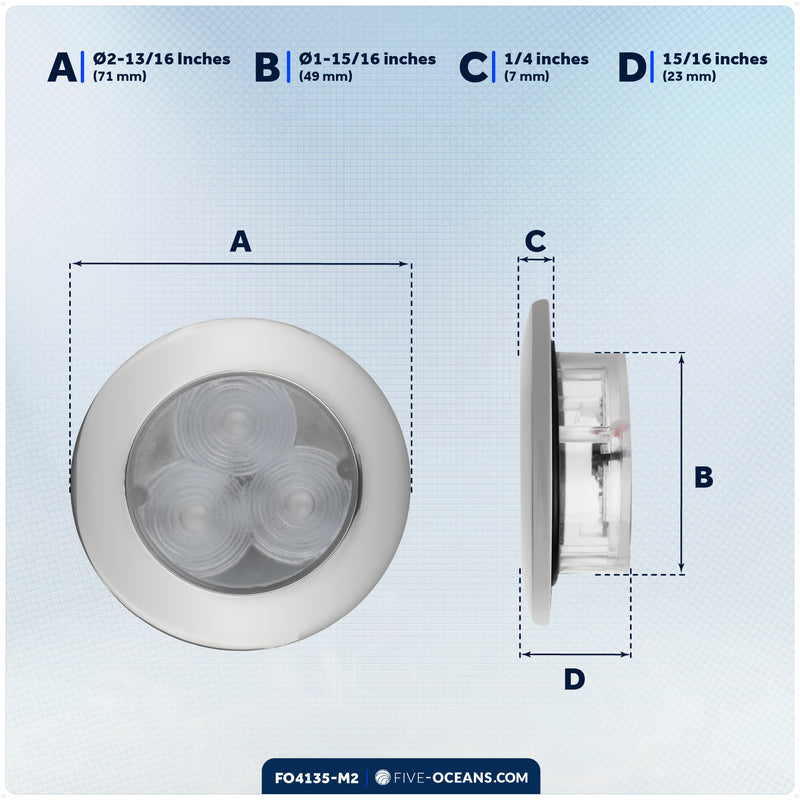 3" LED Recessed Courtesy / Cockpit Ceiling Light, Blue, 2-Pack - FO4135-M2 - Five Oceans