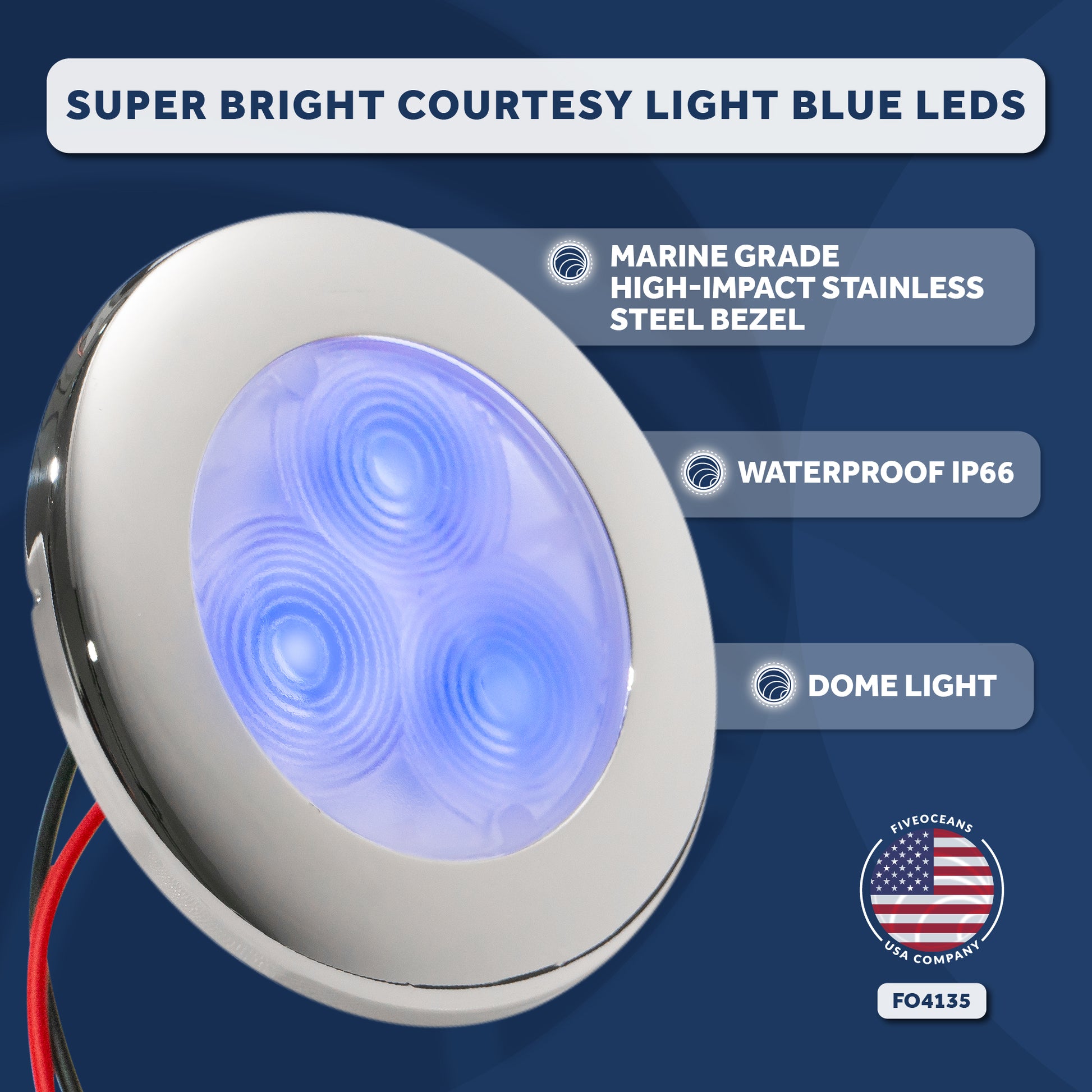 LED Ceiling Light, Round Cockpit, 3",  Blue LED - FO4135 - Five Oceans