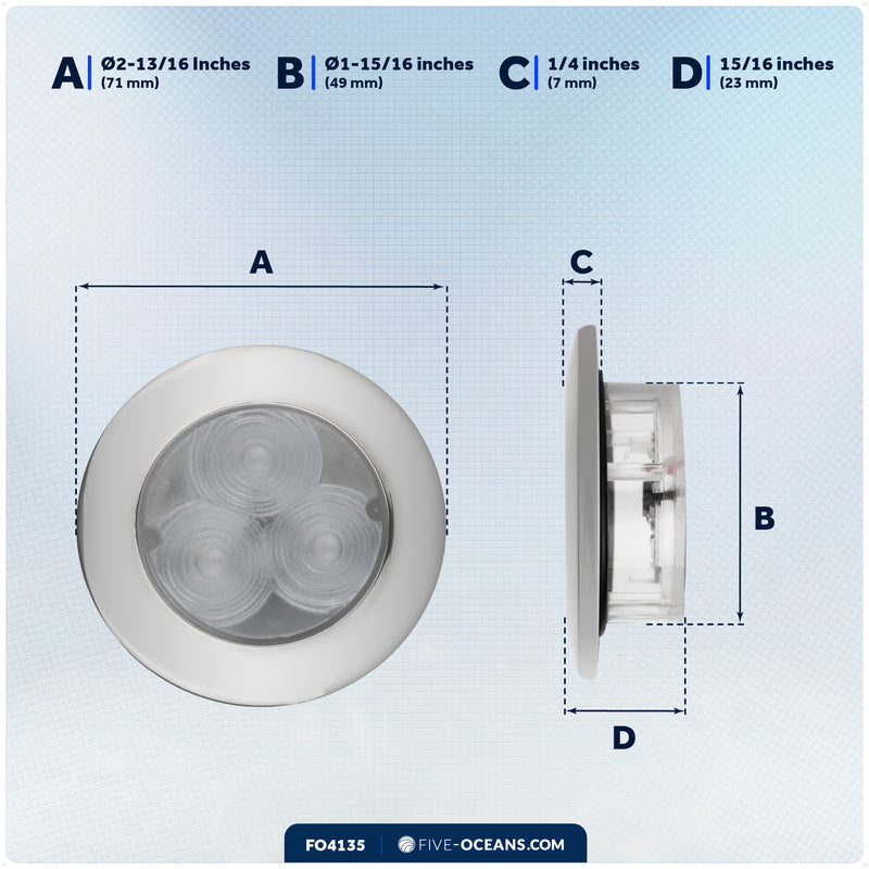 3" LED Recessed Courtesy / Cockpit Ceiling Light, Blue - FO4135 - Five Oceans