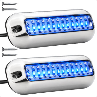 LED Underwater Light, Blue, Stainless Steel Bezel, 12V, 2-Pack