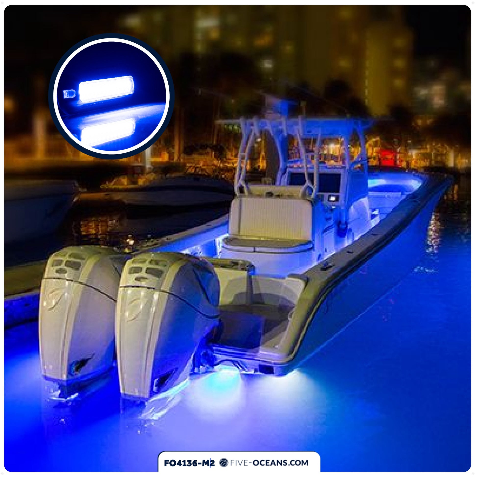 Underwater Transom Light, Stainless Steel, Blue LED, 2-pack - FO4136-M2 - Five Oceans