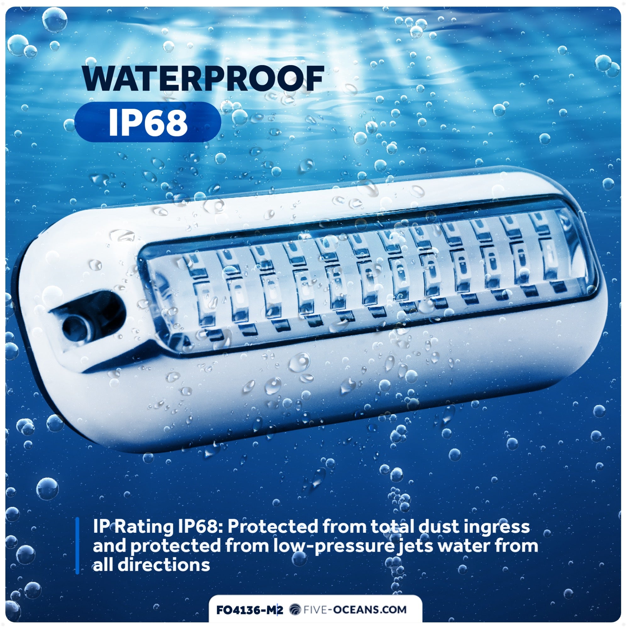 Underwater Transom Light, Stainless Steel, Blue LED, 2-pack - FO4136-M2 - Five Oceans