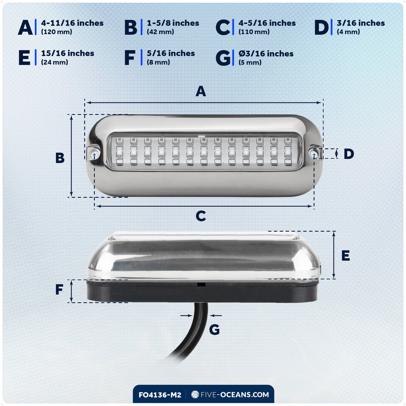 LED Underwater Light, Blue, Stainless Steel Bezel, 12V, 2-Pack - FO4136-M2 - Five Oceans