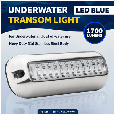 LED Underwater Light, Blue, Stainless Steel Bezel, 12V - FO4136 - Five Oceans