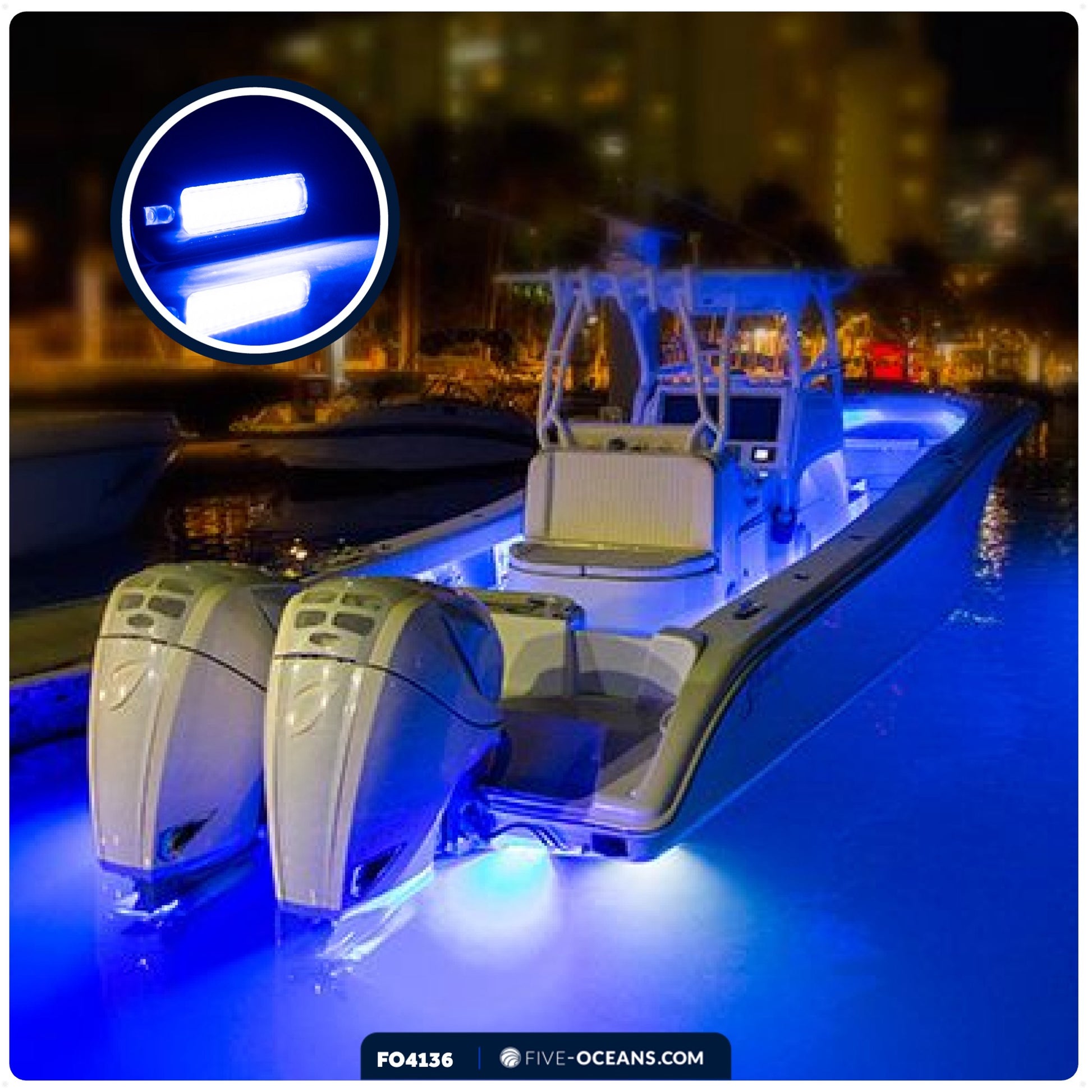 Underwater Transom Light, Stainless Steel, Blue LED - FO4136 - Five Oceans