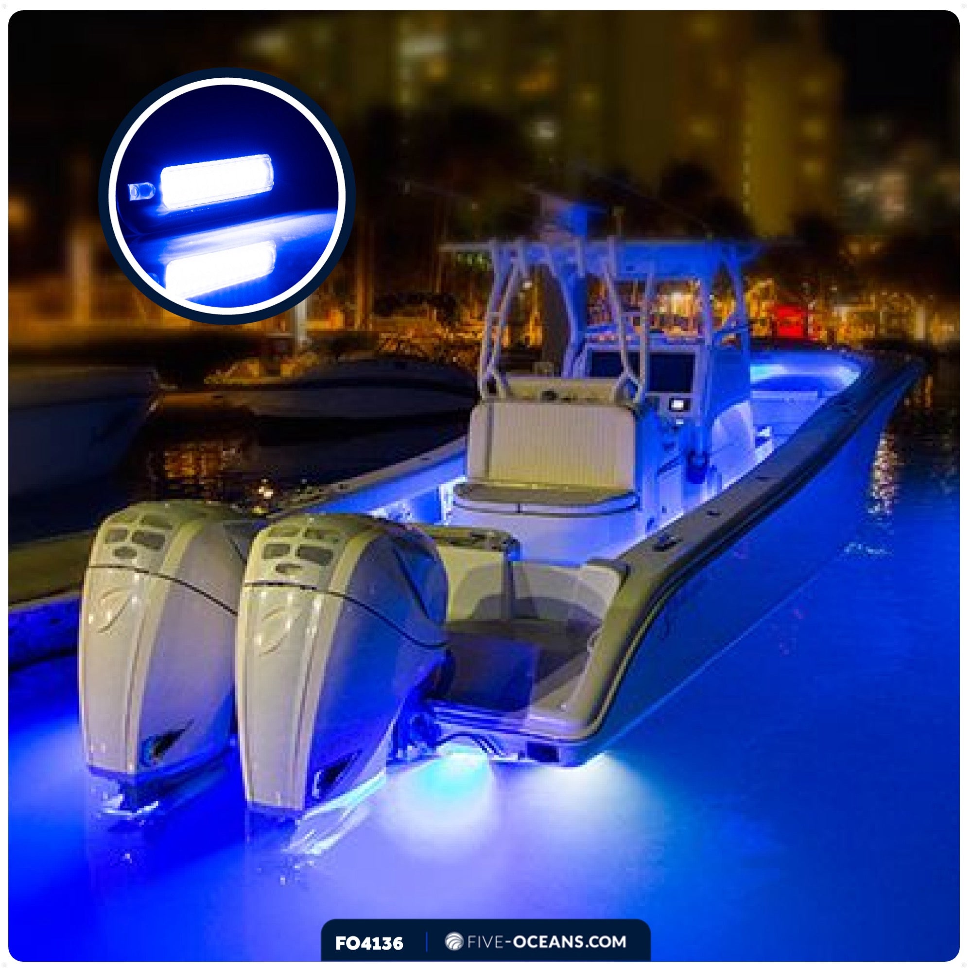 Underwater Transom Light, Stainless Steel, Blue LED - FO4136 - Five Oceans