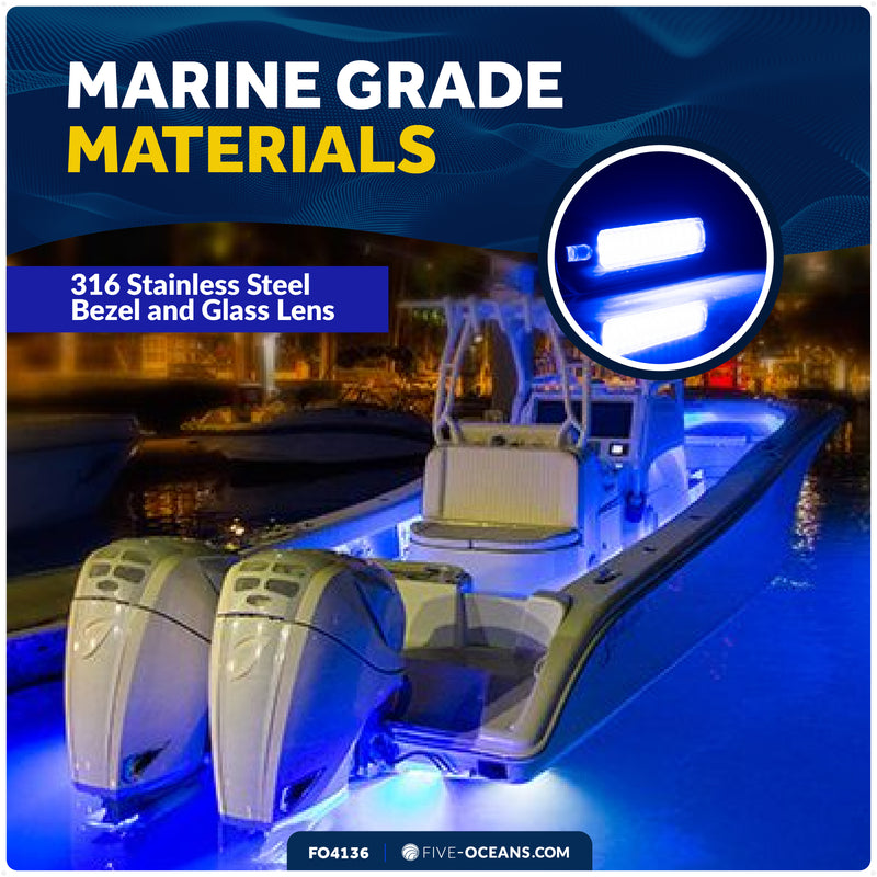 LED Underwater Light, Blue, Stainless Steel Bezel, 12V - FO4136 - Five Oceans
