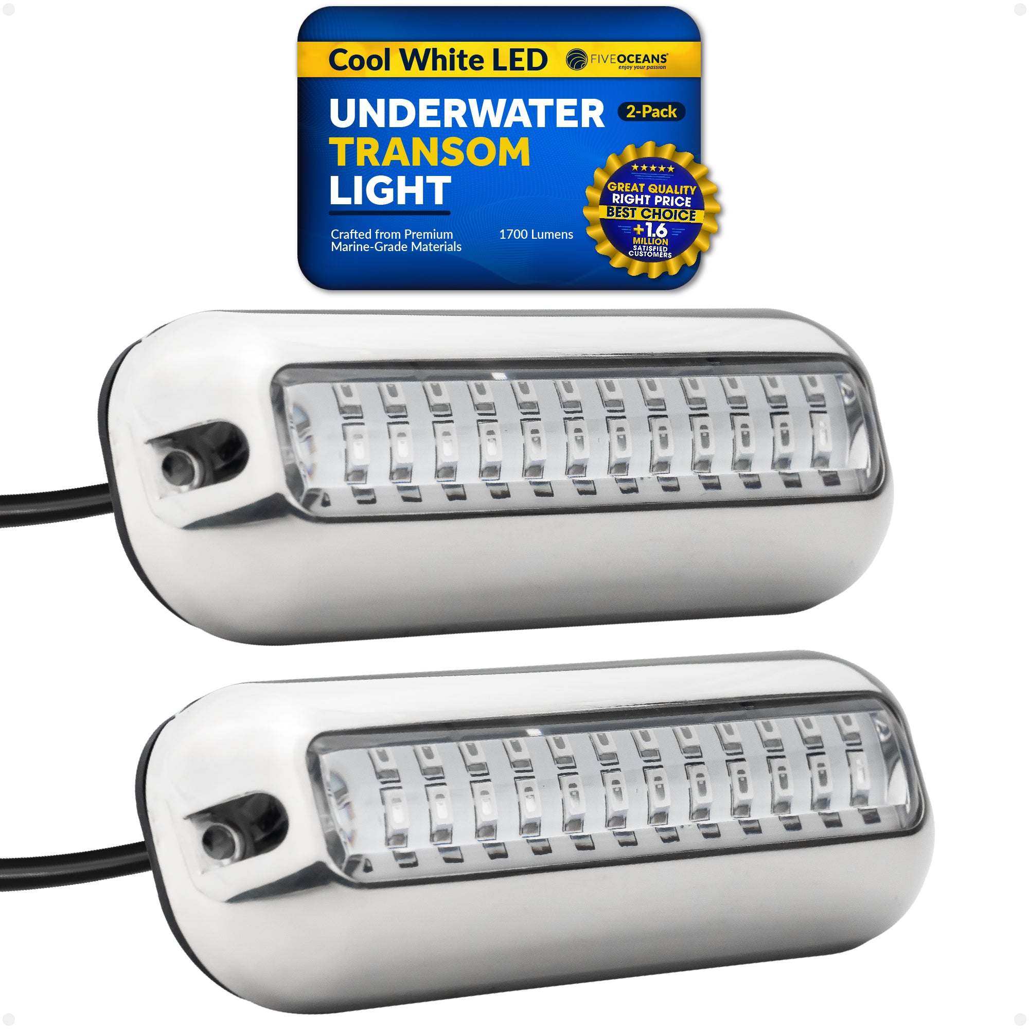 Underwater Transom Light, Stainless Steel, Cool White LED, 2-pack - FO4137-M2 - Five Oceans