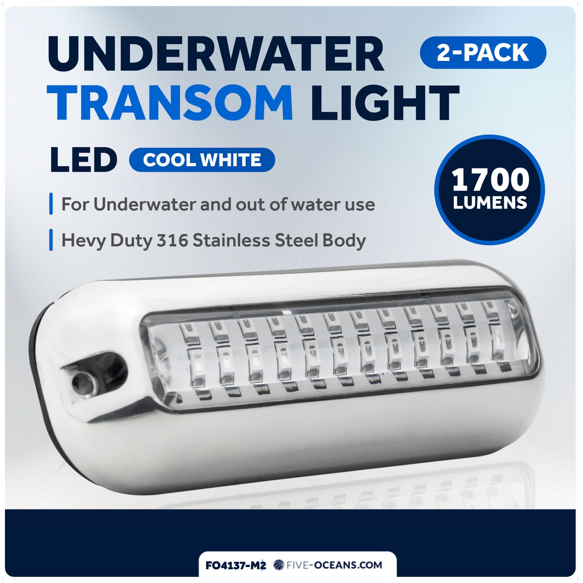Underwater Transom Light, Stainless Steel, Cool White LED, 2-pack - FO4137-M2 - Five Oceans