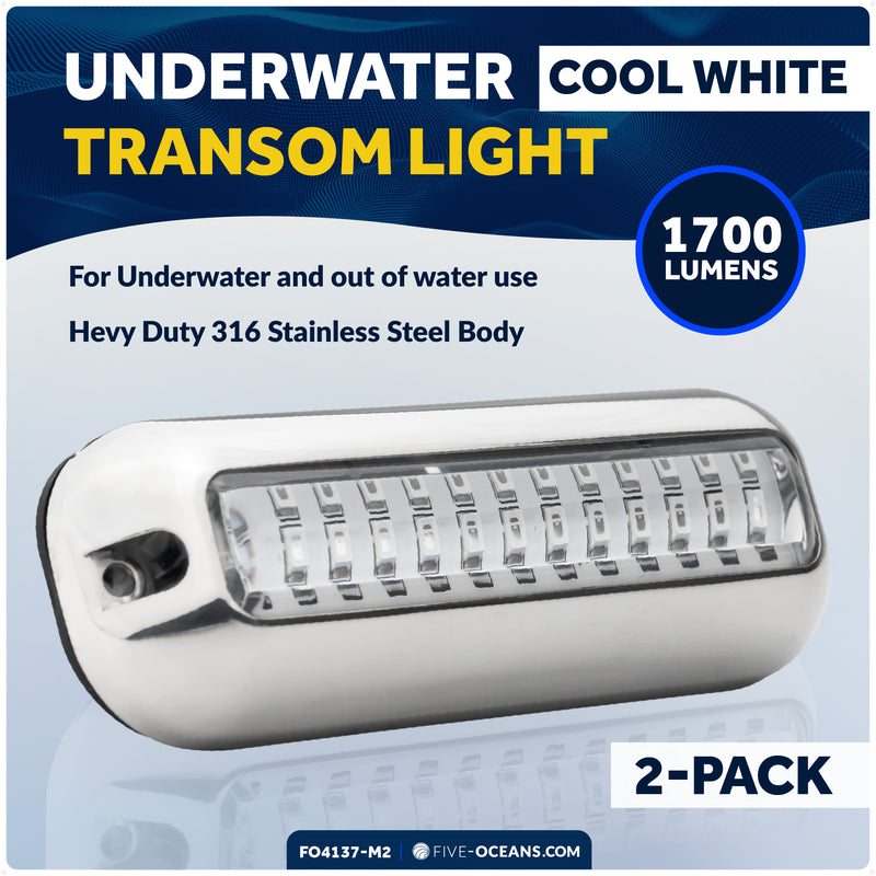 LED Underwater Light, Cool White, Stainless Steel Bezel, 12V, 2-Pack – FO4137-M2 - Five Oceans