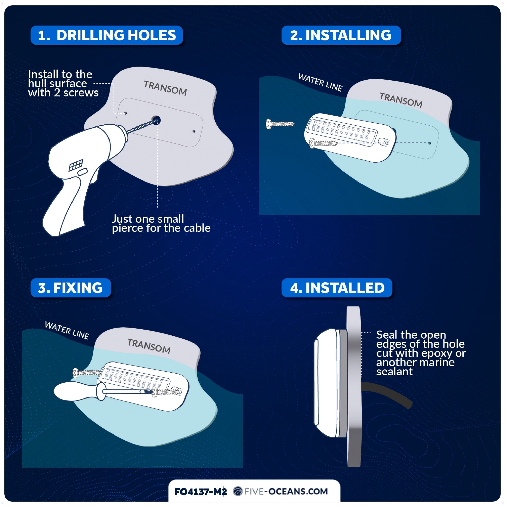 Underwater Transom Light, Stainless Steel, Cool White LED, 2-pack - FO4137-M2 - Five Oceans