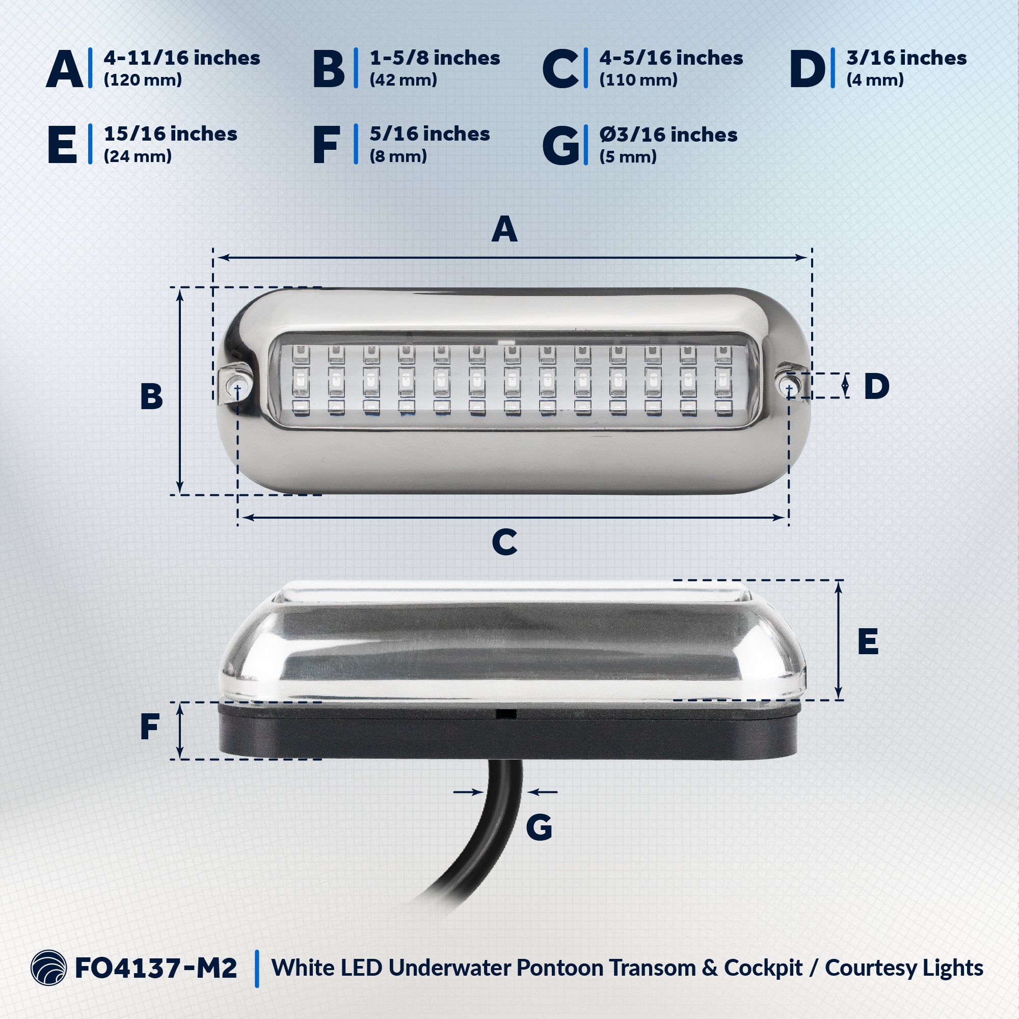 Underwater Transom Light, Stainless Steel, Cool White LED, 2-pack - FO4137-M2 - Five Oceans