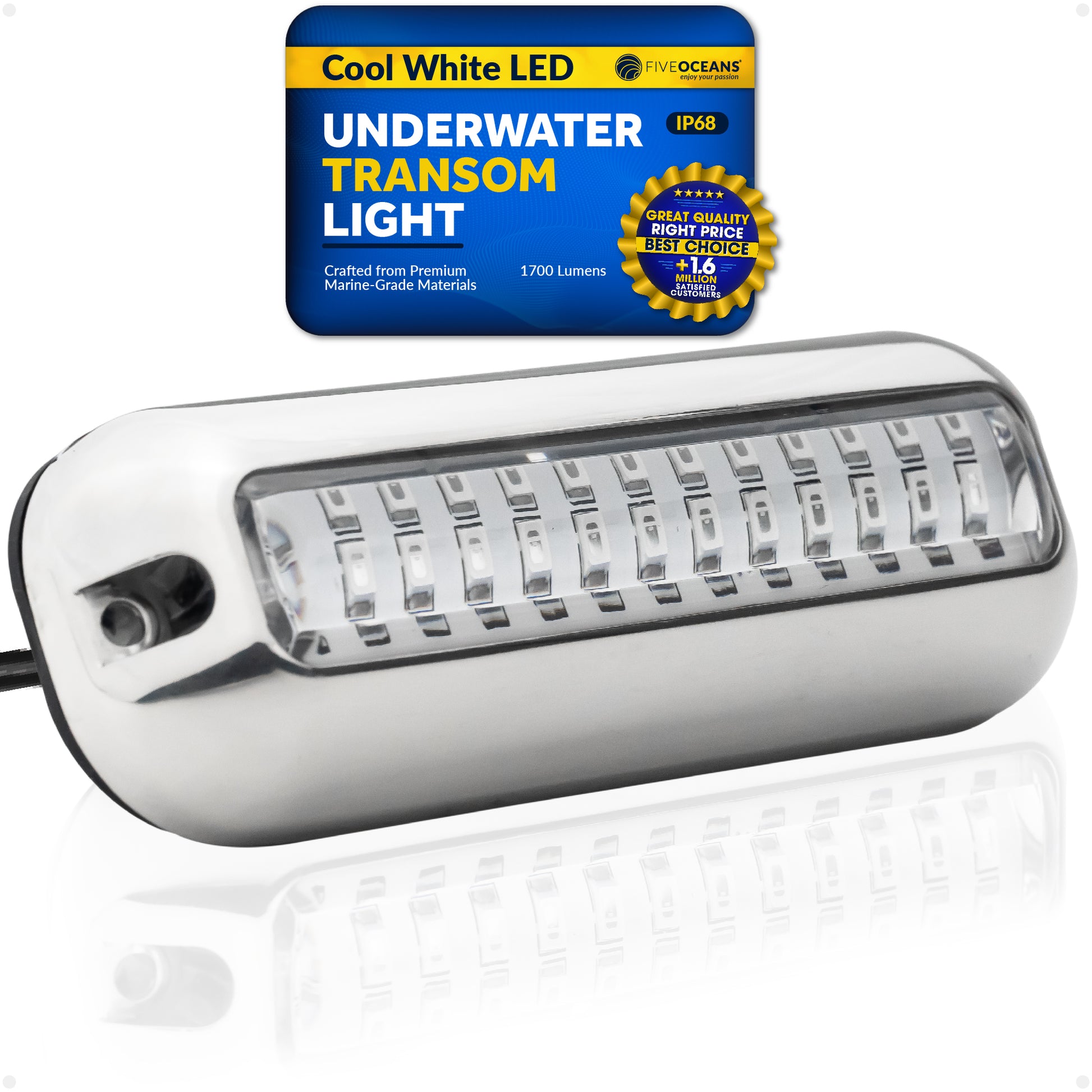 Underwater Transom Light, Stainless Steel, Cool White LED - FO4137 - Five Oceans