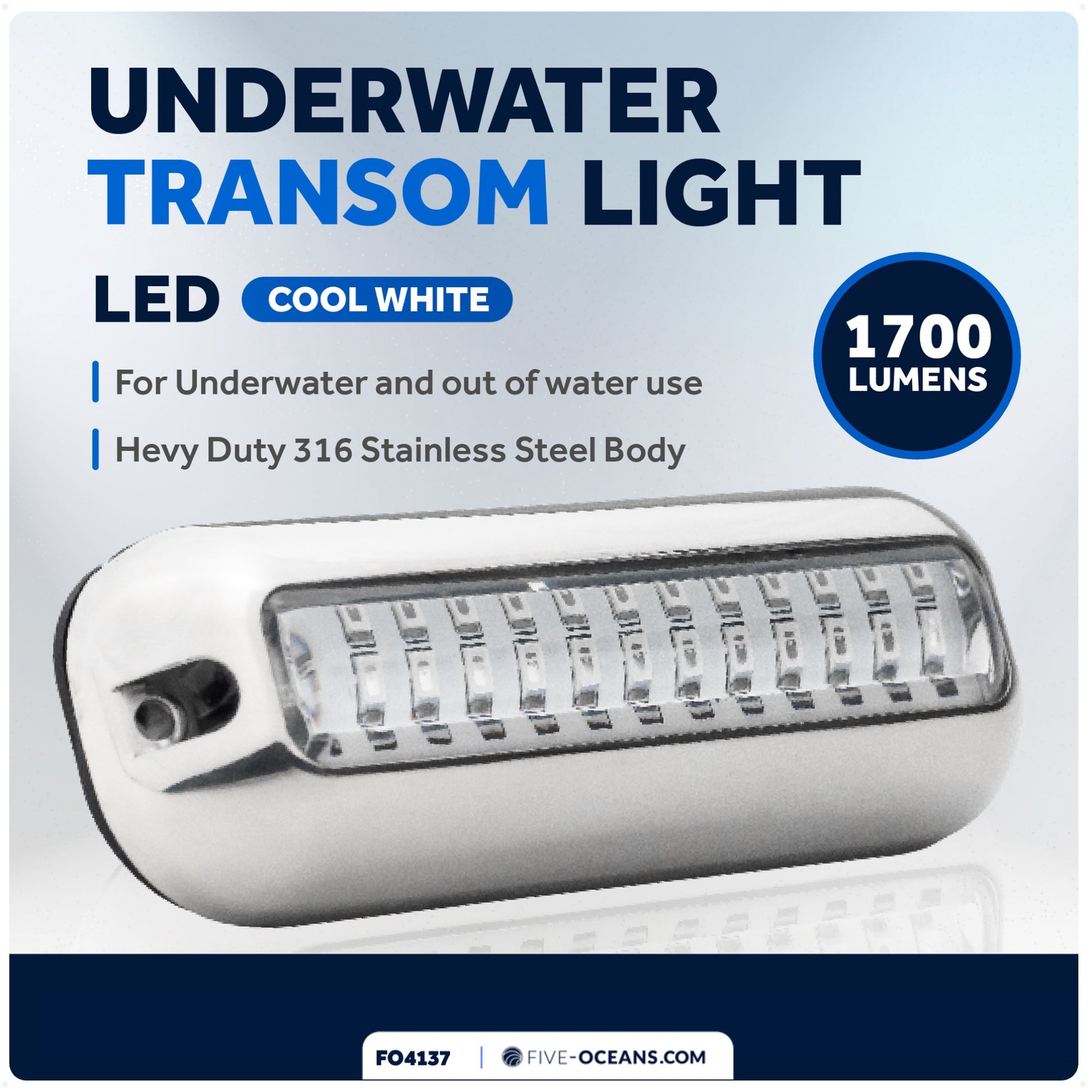 Underwater Transom Light, Stainless Steel, Cool White LED - FO4137 - Five Oceans