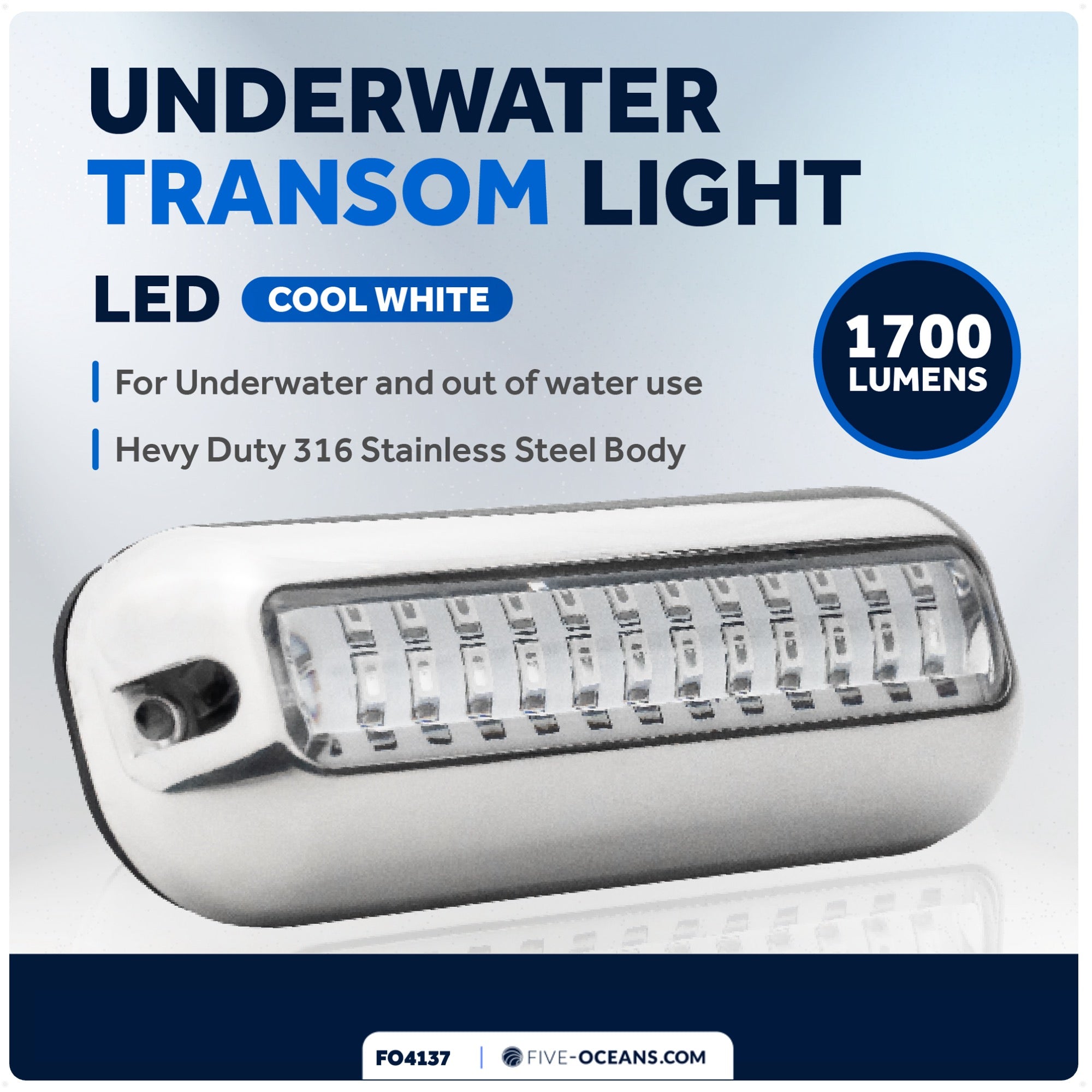 Underwater Transom Light, Stainless Steel, Cool White LED - FO4137 - Five Oceans