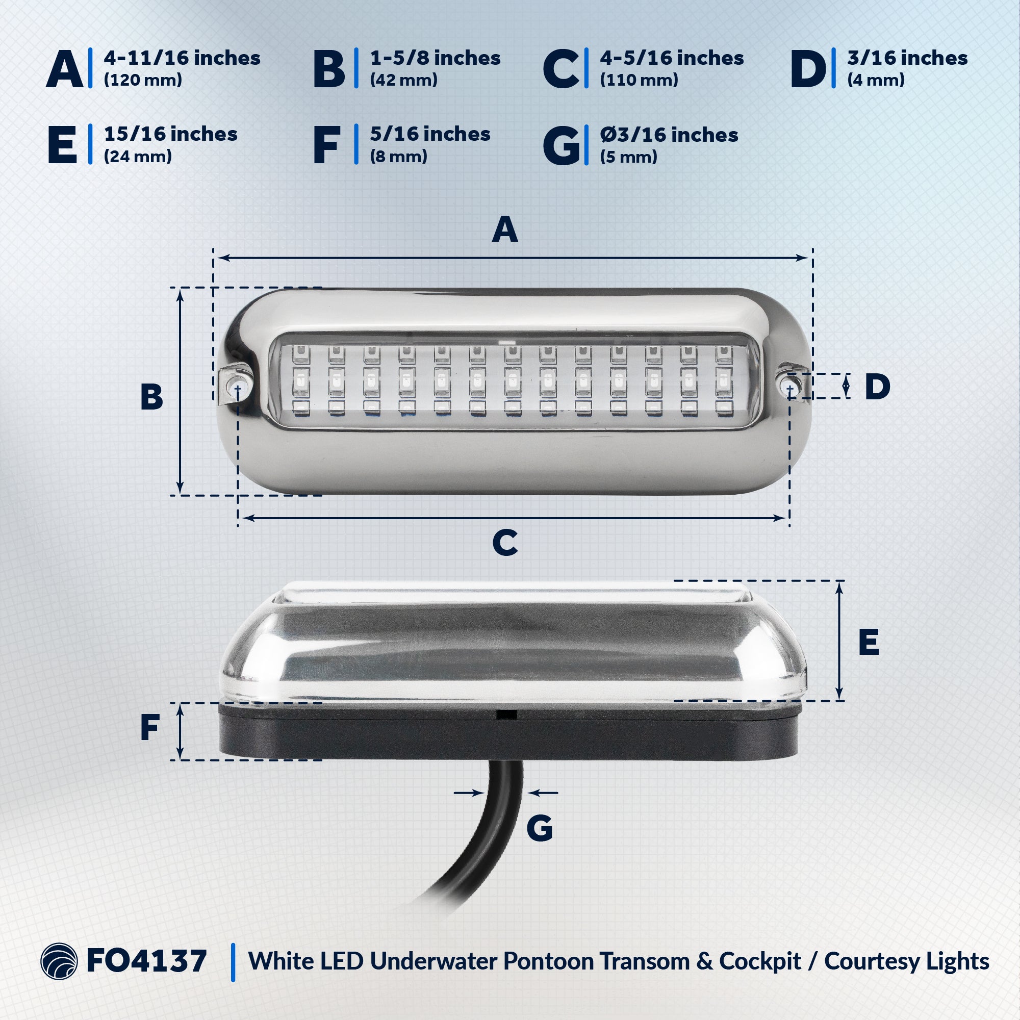 Underwater Transom Light, Stainless Steel, Cool White LED - FO4137 - Five Oceans