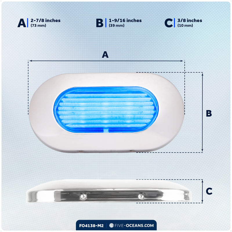 Oval LED Surface-Mount Courtesy / Accent Light, Blue, 12V, 2-Pack - FO4138-M2 - Five Oceans