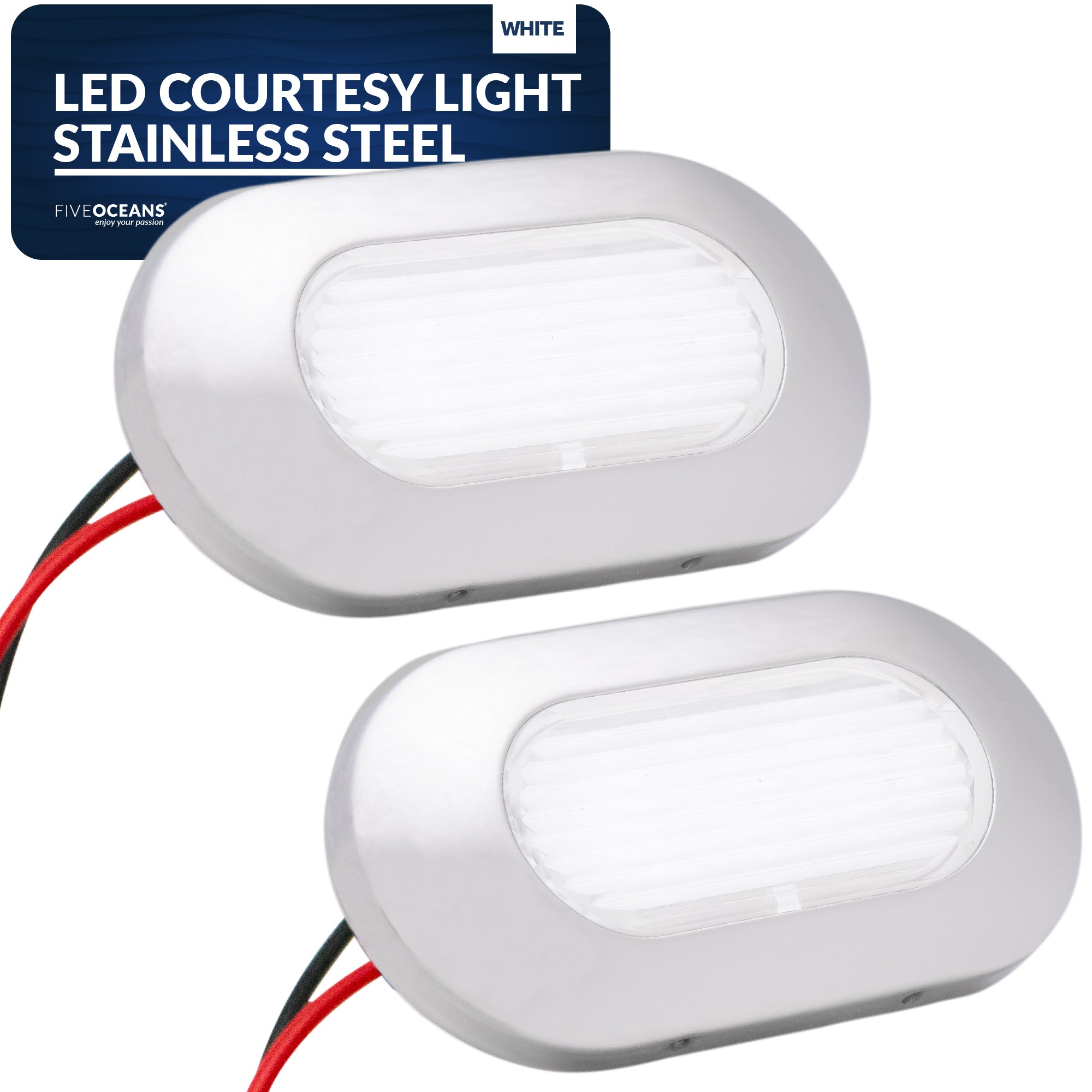 White LED Courtesy Light, Stainless Steel, 2-pack - FO4139-M2 - Five Oceans