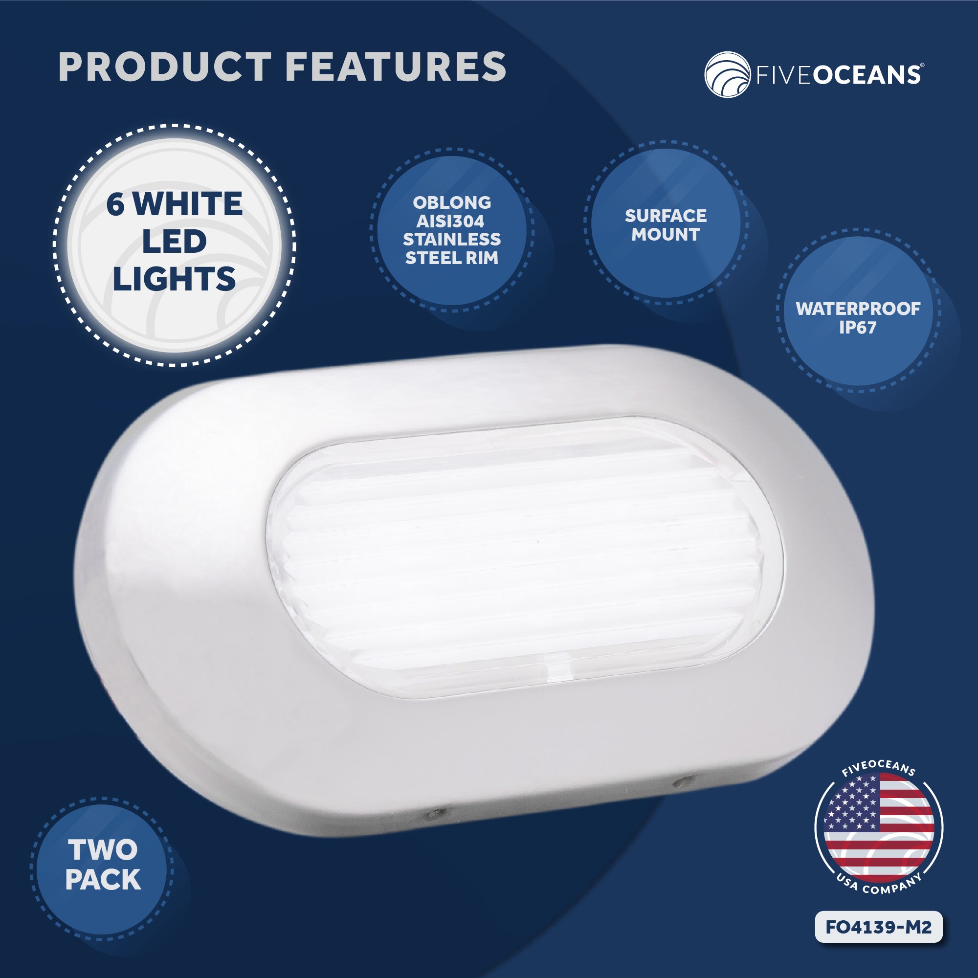 White LED Courtesy Light, Stainless Steel, 2-pack - FO4139-M2 - Five Oceans